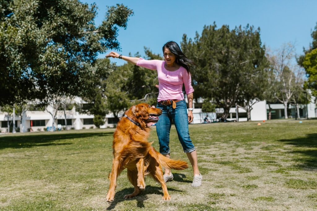 girl training her dog 